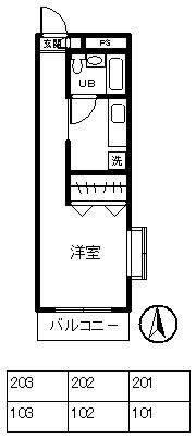 E-HOUSE C棟(1K/2階)の間取り写真