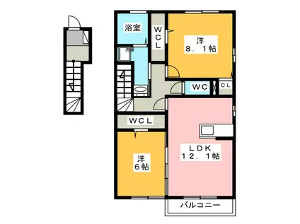 コンフィアンスーフェール(2LDK/2階)の間取り写真