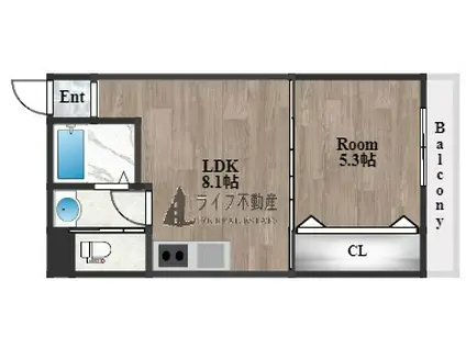 ポルトカーサ東大阪(1DK/3階)の間取り写真