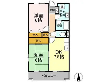 エスポワール(2DK/1階)の間取り写真