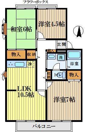サンビレッジ鷹の台F(3LDK/1階)の間取り写真