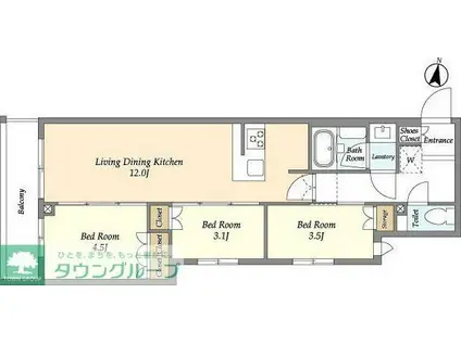アジールコート練馬中村橋(3LDK/3階)の間取り写真