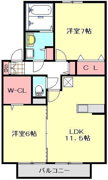 フローラ(2LDK/1階)の間取り写真