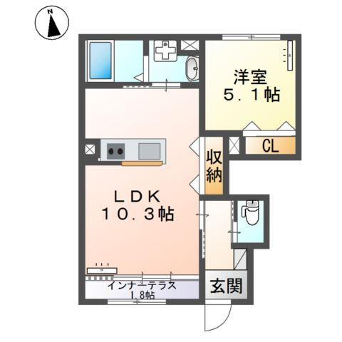 太宰府市高雄アパート(1LDK/1階)の間取り写真