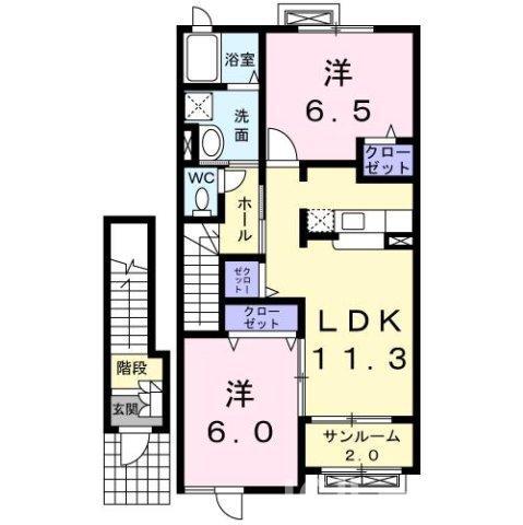 サンライズB(2LDK/2階)の間取り写真