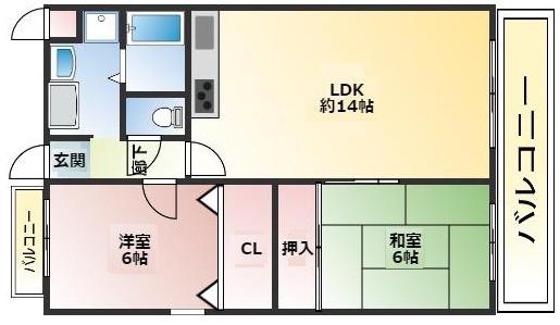 オーシャンビュー江井ヶ島(2LDK/3階)の間取り写真