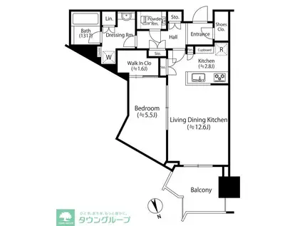 パークタワー勝どきミッド(1LDK/20階)の間取り写真