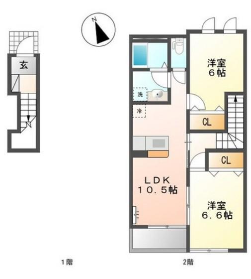 ヴィラ アマーブレス(2LDK/2階)の間取り写真