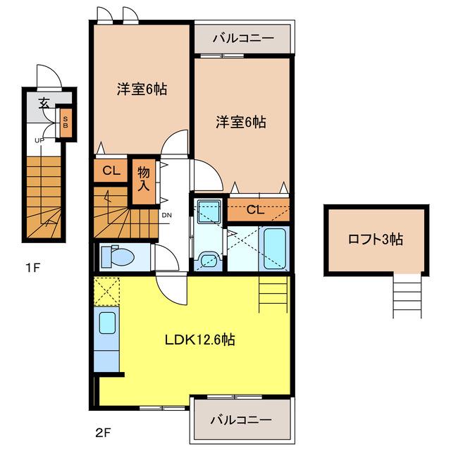 ラフレシール B(2LDK/2階)の間取り写真