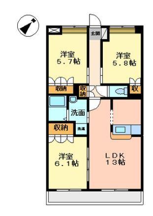 ボンヌール ラパン(3LDK/2階)の間取り写真