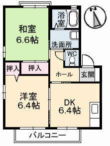メテオール A棟(2DK/2階)の間取り写真