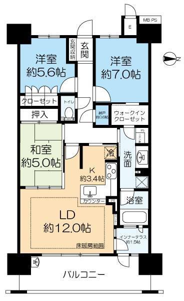 ミリカ・ヒルズI街区D棟(3LDK/12階)の間取り写真
