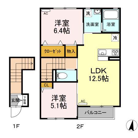 メゾンド・ノワールI(2LDK/2階)の間取り写真
