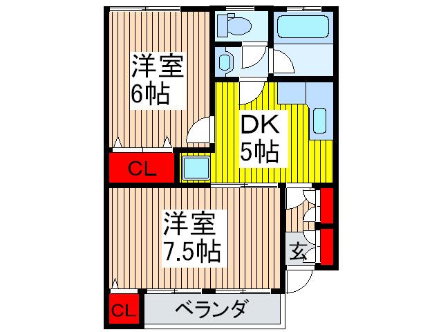 第五秋葉ビル(2DK/3階)の間取り写真