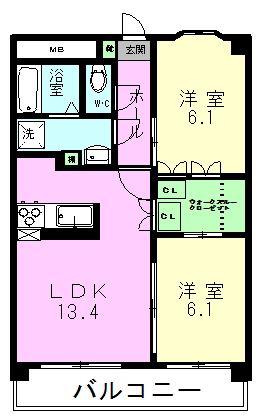 キャッスル須屋(2LDK/2階)の間取り写真