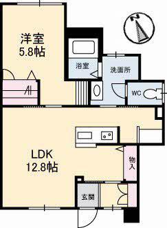 フレグランス島田B(1LDK/1階)の間取り写真