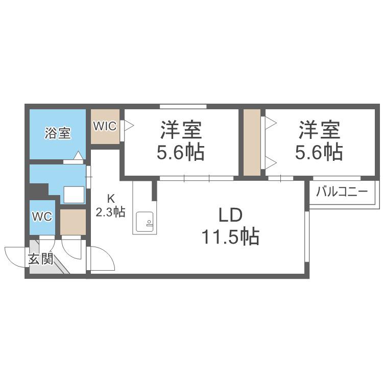 グランディーヴァ(2LDK/5階)の間取り写真