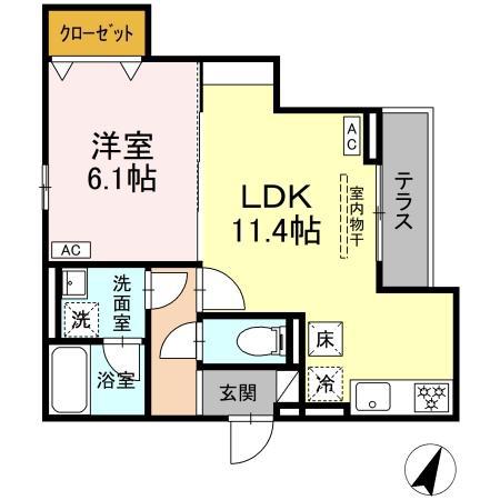 D-ASSET矢崎町(1LDK/1階)の間取り写真