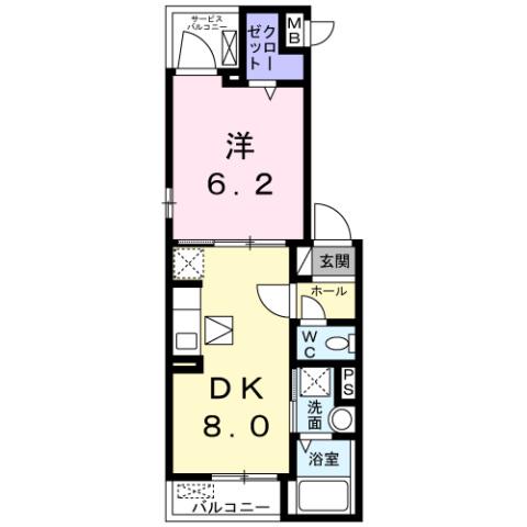 カーサ プリンセスII(1DK/1階)の間取り写真