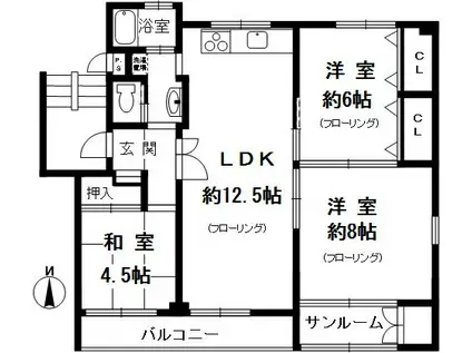 山御影マンションF棟(3LDK/3階)の間取り写真