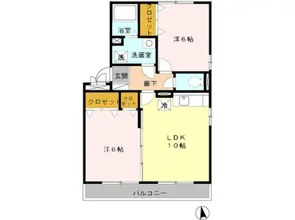 ヴァン・マーガレット(2LDK/3階)の間取り写真