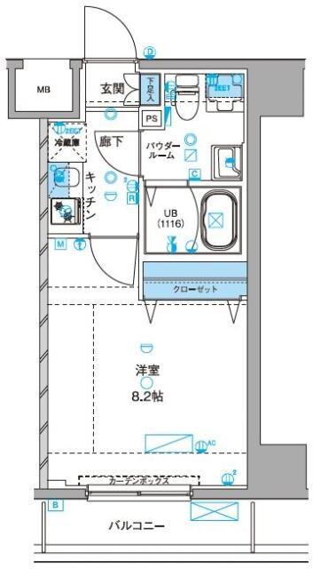 ジェノヴィア浅草IIIグリーンヴェール(1K/1階)の間取り写真