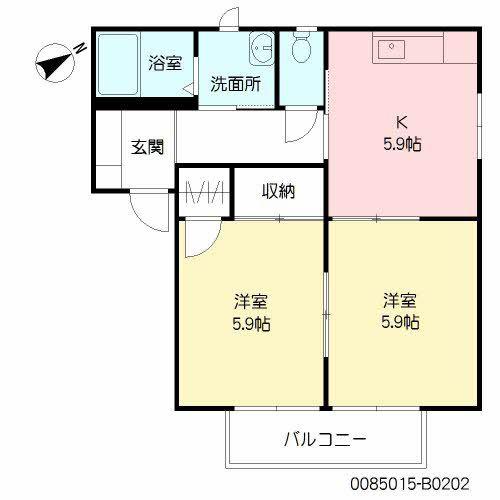 フォーレス三城 B棟(2K/2階)の間取り写真