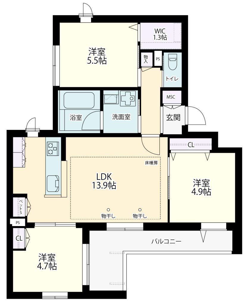 セノーテ南台(3LDK/1階)の間取り写真