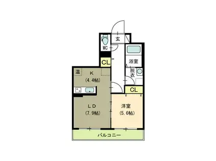 HERO近江(1LDK/4階)の間取り写真