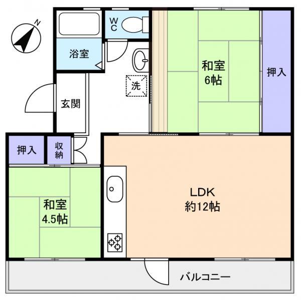 高津団地6街区14号棟(2LDK/5階)の間取り写真