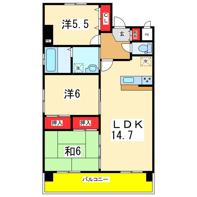 ボヌール文京(3LDK/2階)の間取り写真