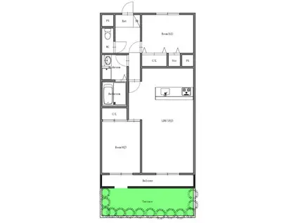 ウォールナットグローブ(2LDK/1階)の間取り写真