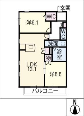 FAMILLE(2LDK/2階)の間取り写真