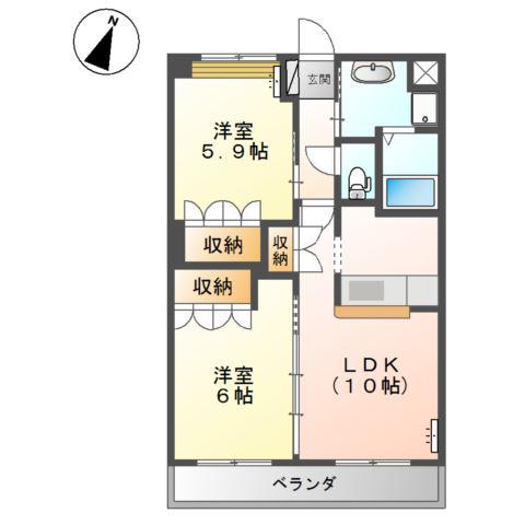 コンフォース六条院(2LDK/2階)の間取り写真