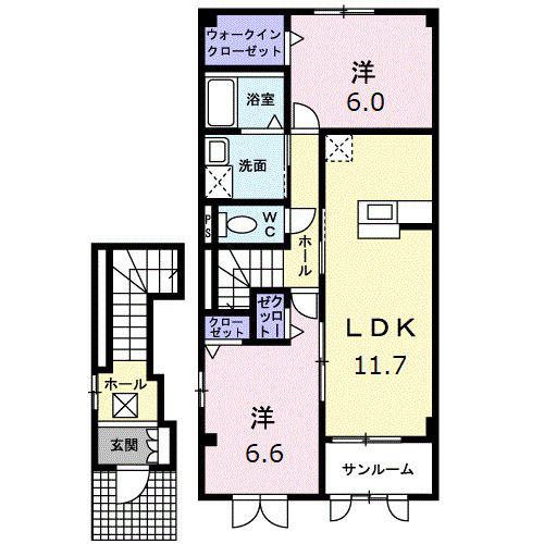 ベルコリーヌA(2LDK/2階)の間取り写真