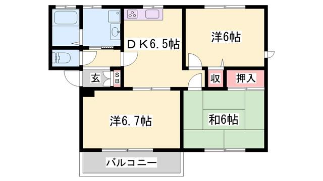 エメロード北八代(3DK/1階)の間取り写真