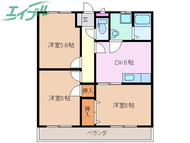 チェリーグロー(3DK/2階)の間取り写真