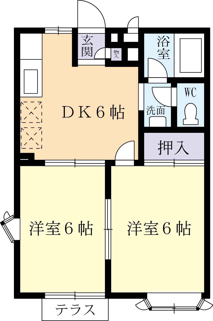 ジュネスIIA(2DK/1階)の間取り写真