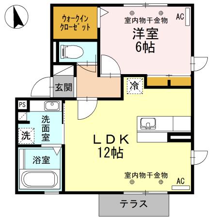 ティーズスクエアーB/C C棟(1LDK/1階)の間取り写真