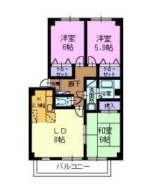 フォブールサウス(3LDK/3階)の間取り写真