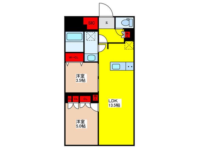 ブランシエスタ浅草蔵前(2LDK/12階)の間取り写真