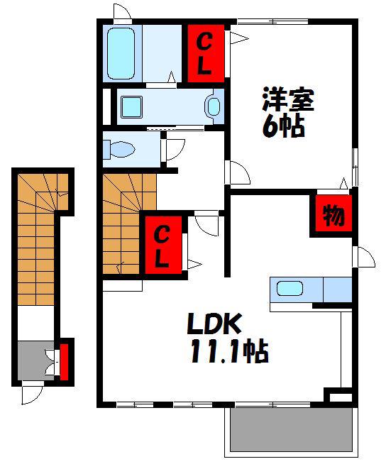 サンアルグレアA(1LDK/2階)の間取り写真
