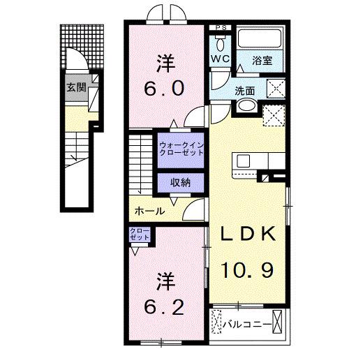 リジエール B(2LDK/2階)の間取り写真