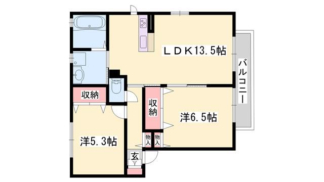 シャーメゾンキサ砥堀(2LDK/2階)の間取り写真
