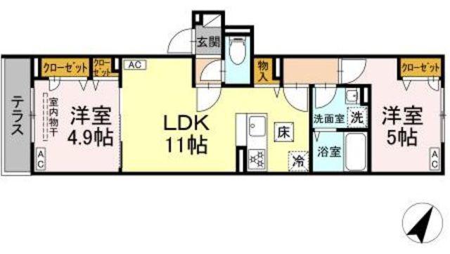 セレスティア柴又VII(2LDK/1階)の間取り写真