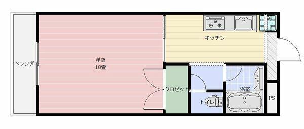 エレガンスポアソン(1DK/4階)の間取り写真