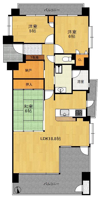 リーベスト香椎(3SLDK/5階)の間取り写真