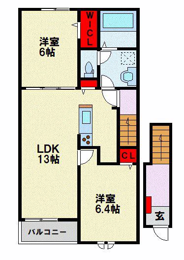 ティーダ竹末 A棟(2LDK/2階)の間取り写真