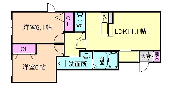 シャーメゾン春日出北(2LDK/1階)の間取り写真