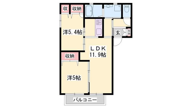 バリュージュ西島C棟(2LDK/2階)の間取り写真